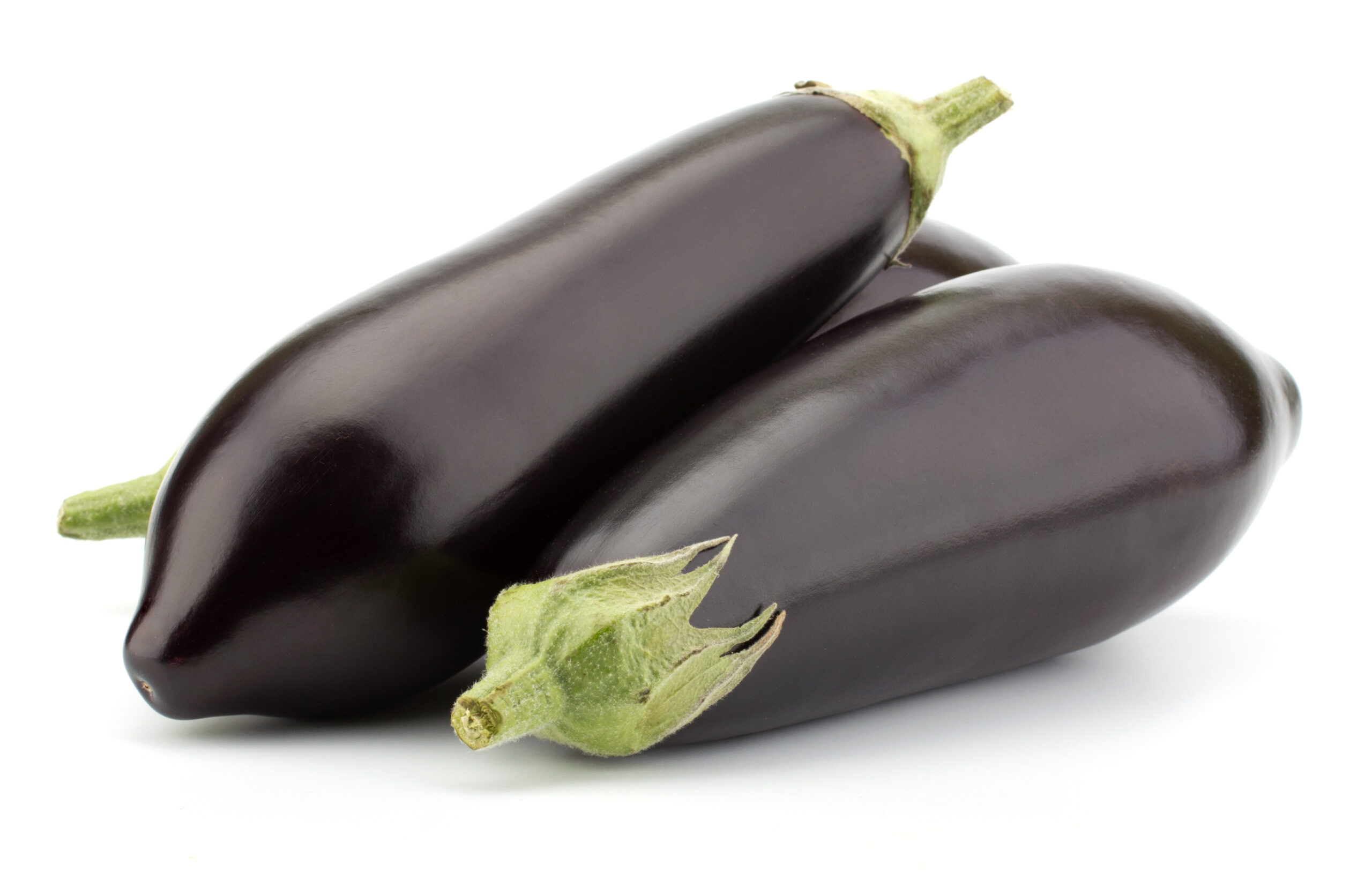 Black eggplants isolated on white background